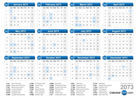 2073 Calendar