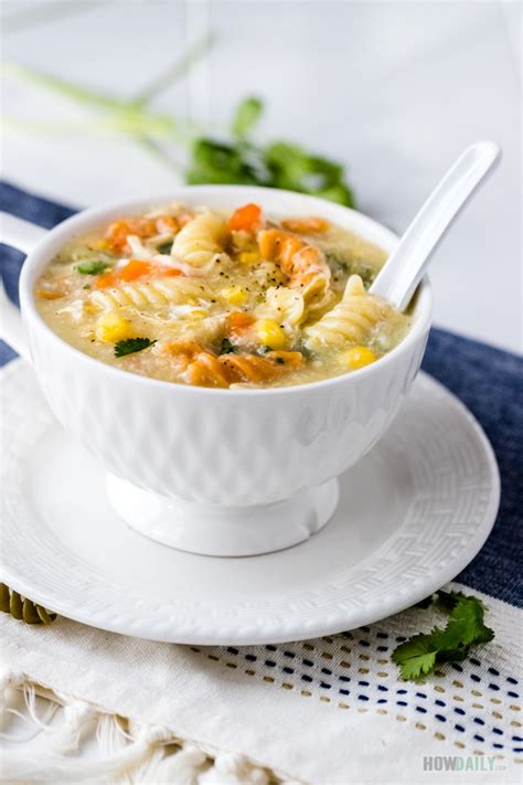 AIO Kid-friendly Chicken Sweet Corn Soup Recipe with Pasta and Carrot