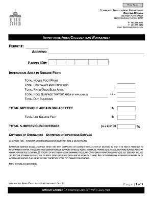 Fillable Online Impervious Area Calculation Worksheet - City of Winter Garden Fax Email Print ...