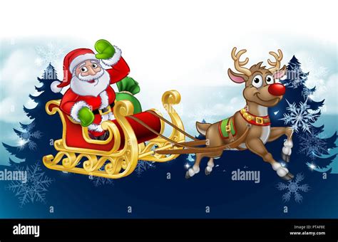 Santa Schlitten Rentier Weihnachten Cartoon Hintergrund Stock-Vektorgrafik - Alamy