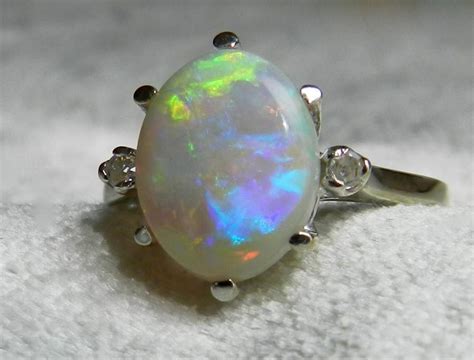 Opal Ring 14K Diamond Opal Engagement Ring Vintage Australian Opal Ring ...