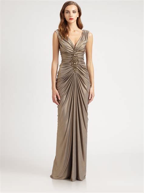 Tadashi Shoji Metallic Jersey Dress in Gold | Lyst