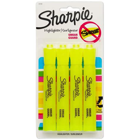 Sharpie Tank Highlighter, Chisel Tip, Fluorescent Yellow, 4/Pack (25164 ...