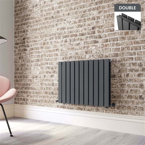 Faro Anthracite Double Flat Panel Horizontal Wall Hung Radiator