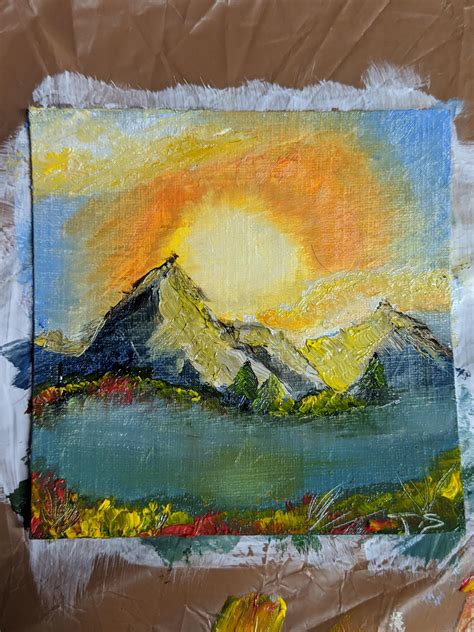 Mighty mini mountain, oil painting, 1.5"x1.5" : r/Art