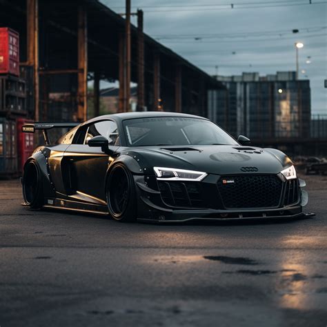 a black sports car parked in front of a building