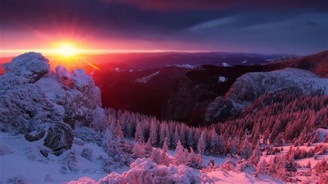 Snowy Mountain Sunset Wallpapers - 4k, HD Snowy Mountain Sunset ...