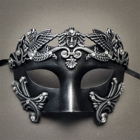 Roman Greek Emperor Masquerade Venetian Mask-Black Silver