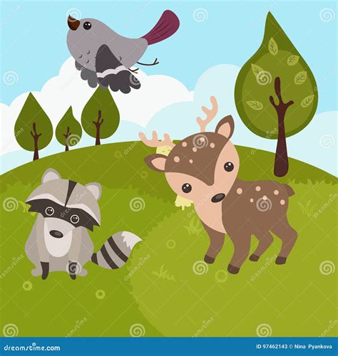 Cartoon forest landscape stock vector. Illustration of childhood - 97462143