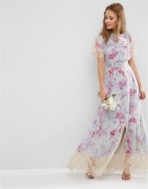 ASOS WEDDING Maxi Dress With Lace Detail in Print at asos.com | Floral bridesmaid dresses, Maxi ...