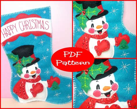 PDF Pattern Felt Snowman Christmas Stocking Pattern - Etsy