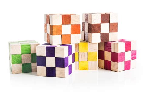 6 Snake Cube Set Multiple Configurations wooden brain