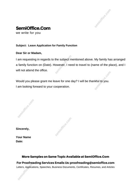 Leave Application to Attend Family Function | SemiOffice.Com