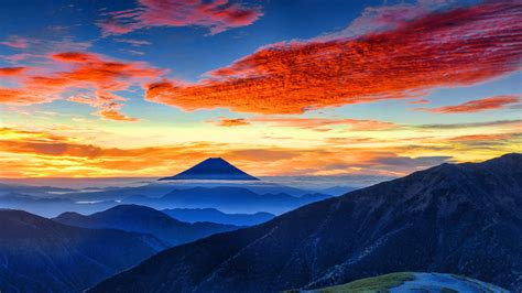 Download wallpaper 1920x1080 mount fuji, clouds, sunset, panaromic, full hd, hdtv, fhd, 1080p ...