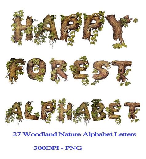 Woodland Nature Alphabet Letters Digital Letters Digital Lettering Alphabet, Alphabet Letters ...