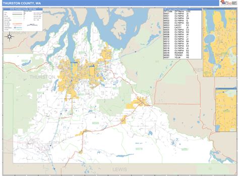 Thurston County, Washington Zip Code Wall Map | Maps.com.com