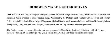 Dodgers roster moves after the game today : r/Dodgers