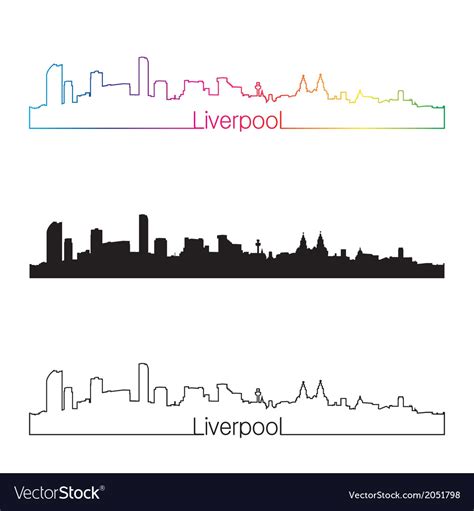 Liverpool skyline linear style with rainbow Vector Image