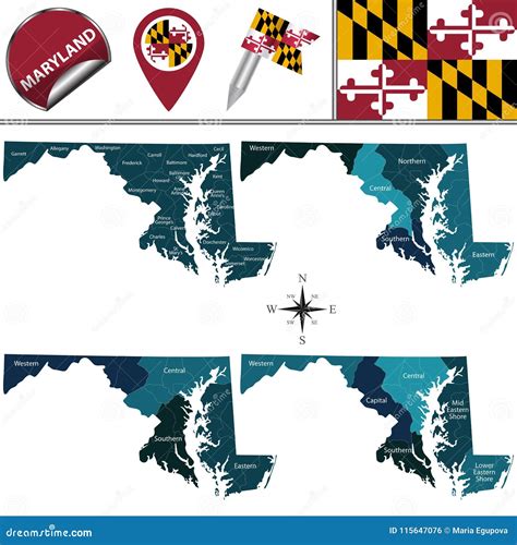 Map of Maryland with Regions Stock Vector - Illustration of delaware ...