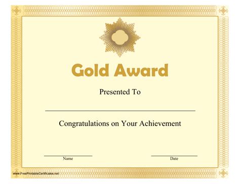 Gold Award Certificate Template Download Printable PDF | Templateroller