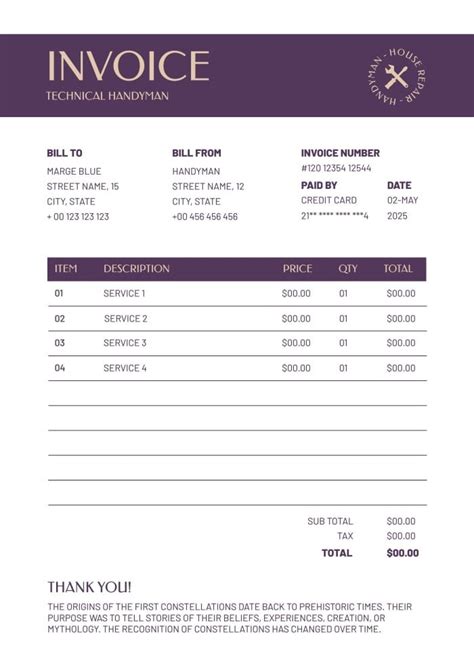 Free Minimalist Technical Handyman Invoice template