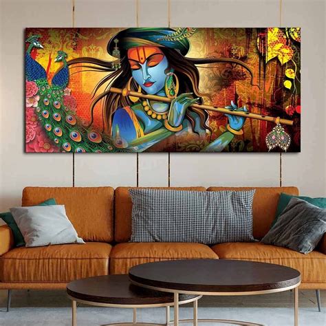 Lord Krishna Playing Flute Premium Wall Painting Canvas Wall - Etsy