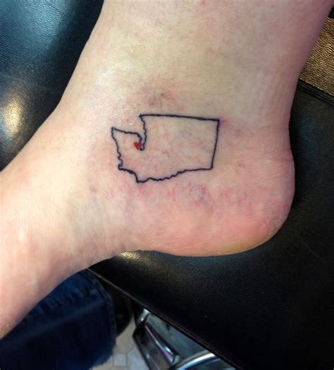 WA state ankle tattoo with a tiny heart over my hometown. | Ankle ...