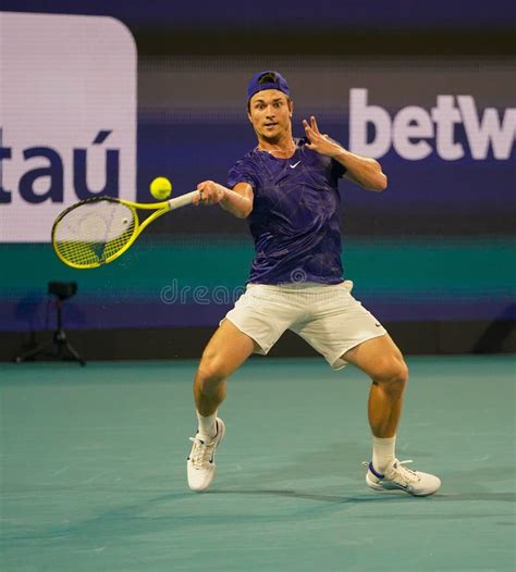 Professional Tennis Player Miomir Kecmanovic of Serbia in Action during His Men`s Quarter-final ...