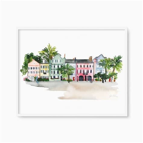 Rainbow Row Charleston Watercolor Art Print Hand Painted Wall - Etsy