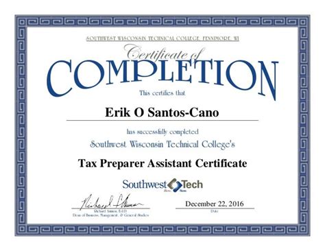 Tax preparer certificate