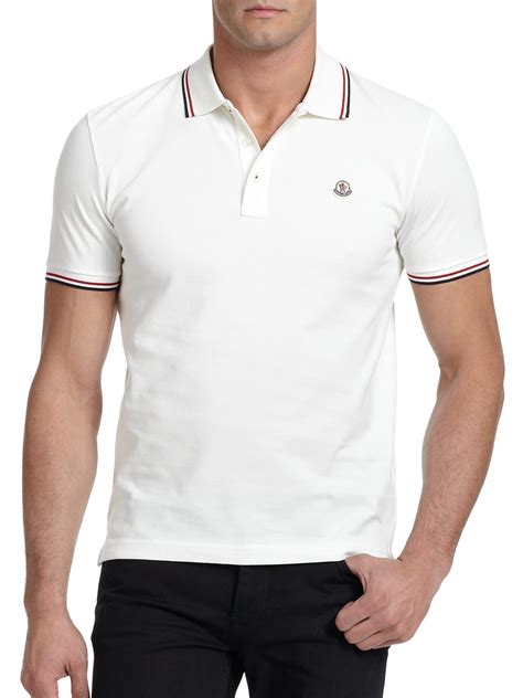 Moncler Tipped Cotton Polo Shirt in White for Men - Lyst