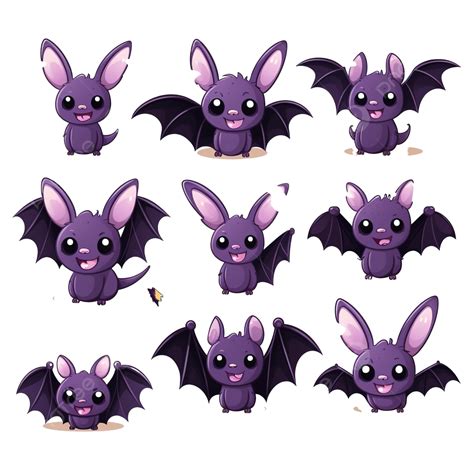 Bats Halloween Cute Smiling Creepy Bats Vector For October Spooky Purple Bats Cartoon For Kids ...