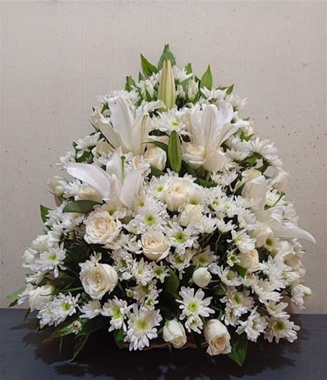 Funeral White Roses Basket | flowersdeliverymanila.com