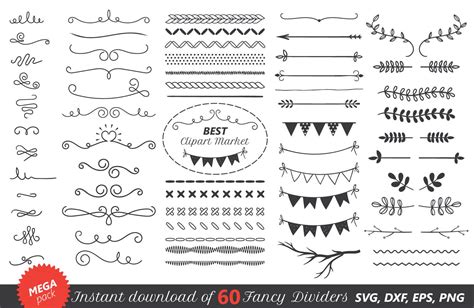 Text dividers, Calligraphy swirls, Cutout decor, Scrapbooking elements ...