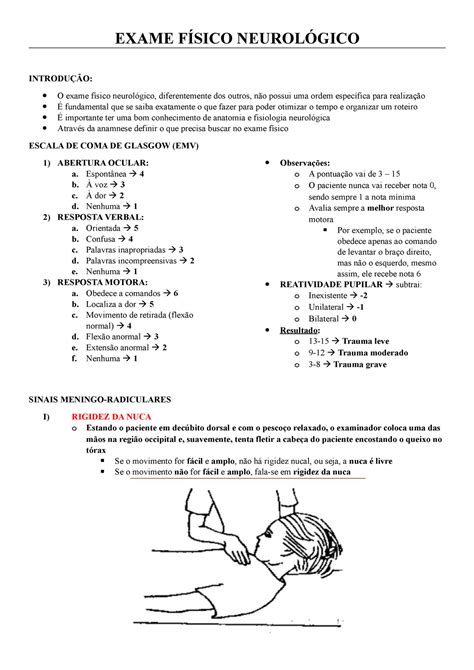 Exame Físico Neurológico - EXAME FÍSICO NEUROLÓGICO INTRODUÇÃO: O exame ...