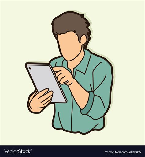 Man using digital tablet cartoon graphic Vector Image