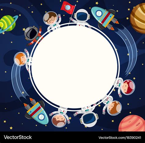 Border Template With Astronauts In Space Vector Image