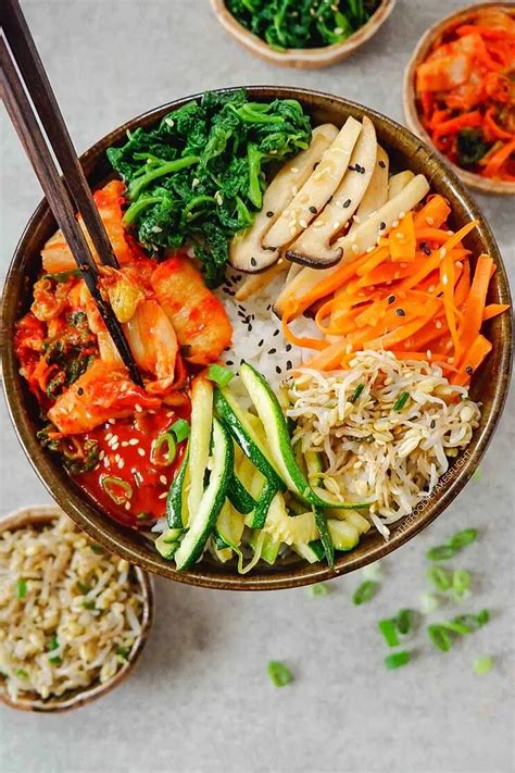 Vegan Korean Bibimbap (Mixed Rice Bowl) with Gochujang Sauce | Recipe | Vegan kimchi, Vegan ...