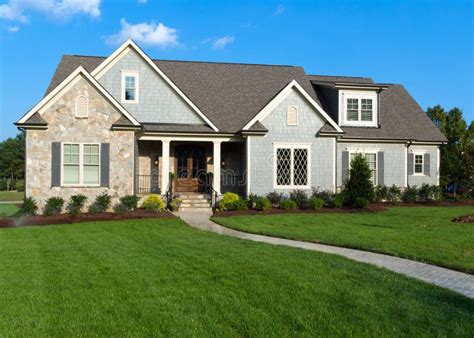 Modest Stone & Stucco House Stock Image - Image of entrance ...