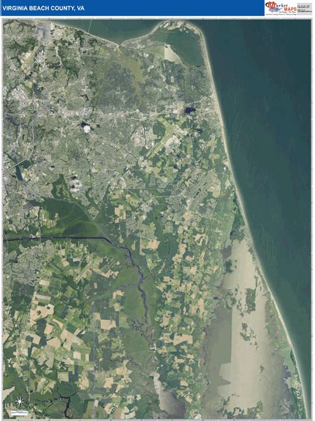 Virginia Beach County, VA Wall Map Satellite Pure Style by MarketMAPS - MapSales