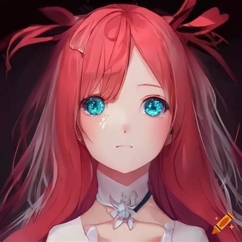 Anime girl with red hair and teal eyes on Craiyon