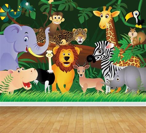 Jungle Safari Animals Zoo Wallpaper Mural for Bedroom Playroom | Etsy