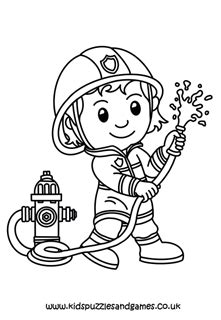 Firefighter Colouring Page - Kids Puzzles and Games