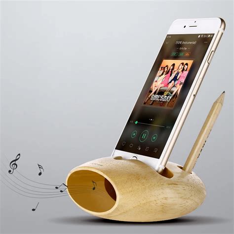 For iPhone Charging Dock Stand , Bamboo Wood Docking Station iPhone Stand Holder Sound Amplifier ...