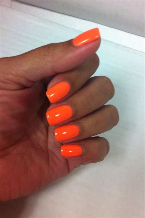 Neon Orange Short Acrylic Nails - k-Music