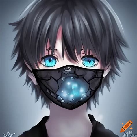 Cute anime boy wearing black mask and blue eyes on Craiyon