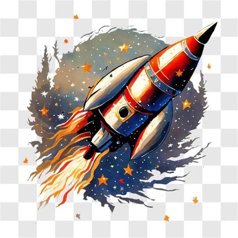 Download Rocket Ship Illustration in Night Sky PNG Online - Creative Fabrica