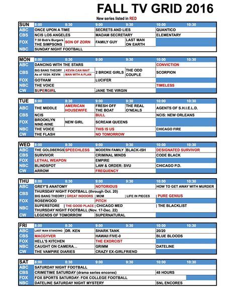 Fall Broadcast TV Schedule | 2026