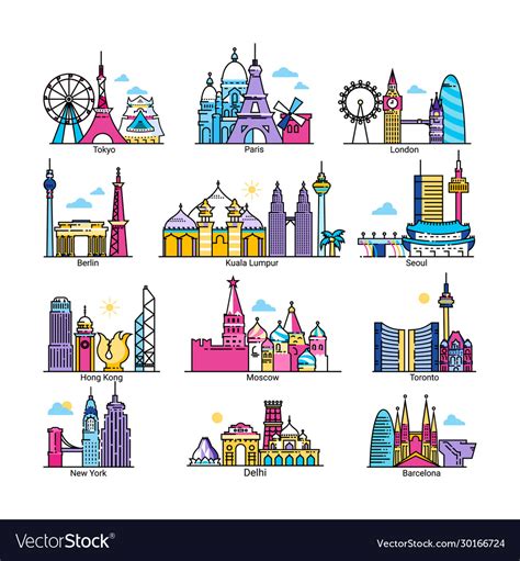 City skyline world famous capital Royalty Free Vector Image