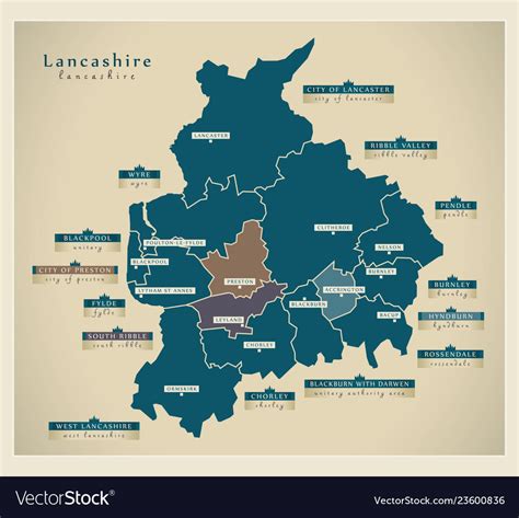 Modern map - lancashire county with labels Vector Image